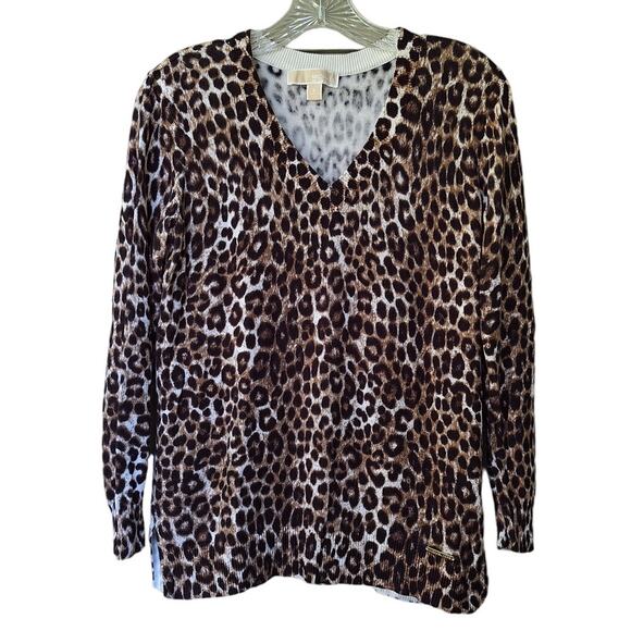 Michael Michael Kors Animal Print Cotton blend Lightweight Sweater Cheetah  S - Picture 1 of 8